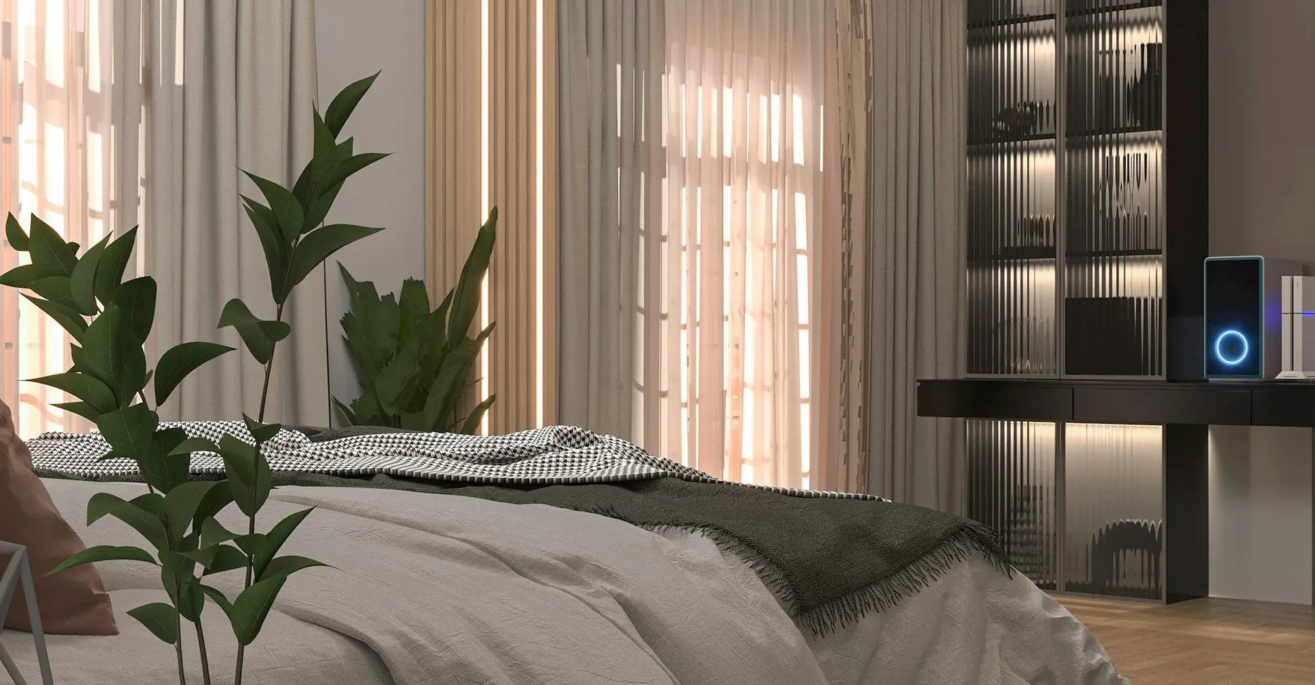 a bed in a room