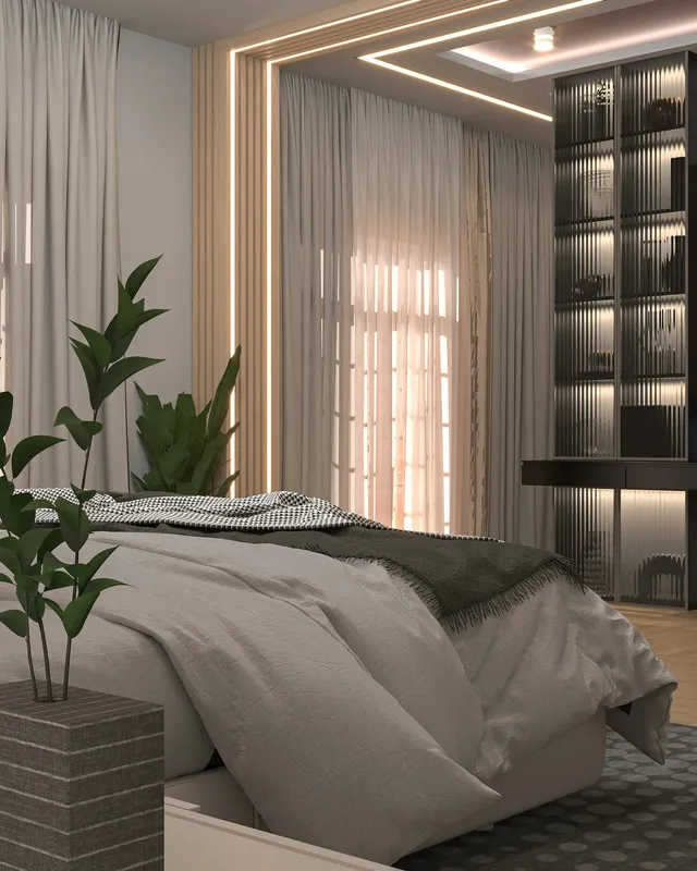 a bed in a room