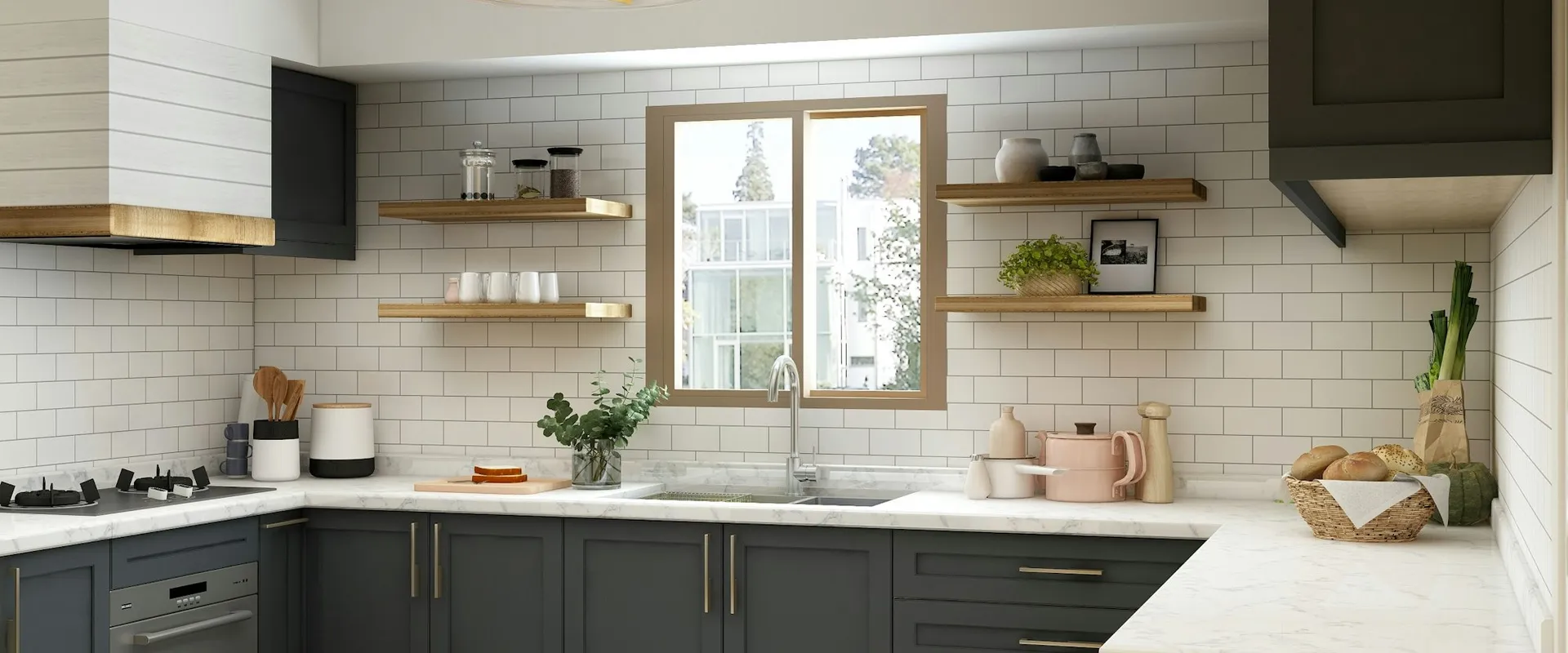 white and brown kitchen cabinet