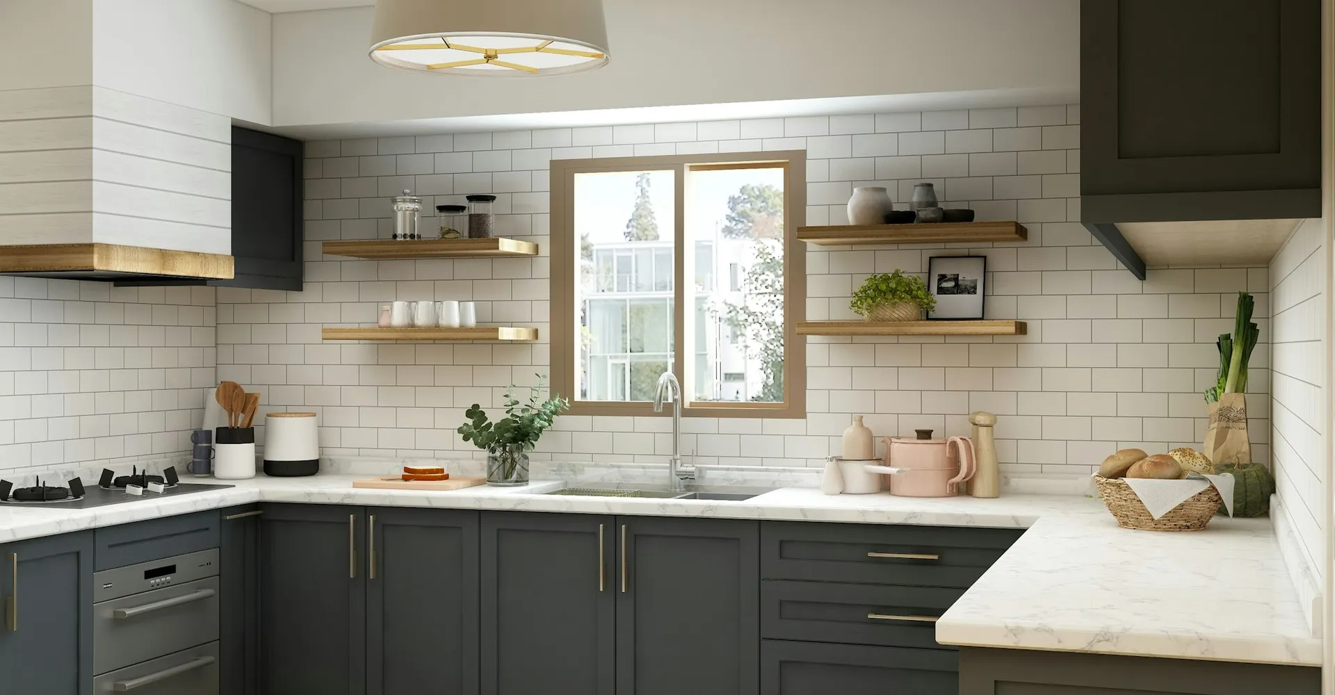 white and brown kitchen cabinet