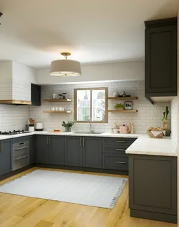 white and brown kitchen cabinet