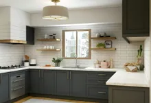 white and brown kitchen cabinet